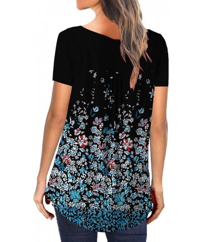 Women's Floral Tunic Tops Casual Blouse V Neck Short Sleeve Buttons Up T-Shirts Black+small Floral $9.95 Tops