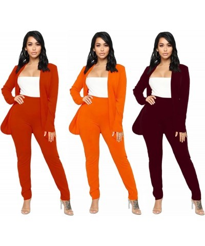 Women's 2 Piece Business Outfit Casual Solid Slim Fit Open Front Blazer Jacket and Pencil Pants Suits Office Work Set Wine $1...