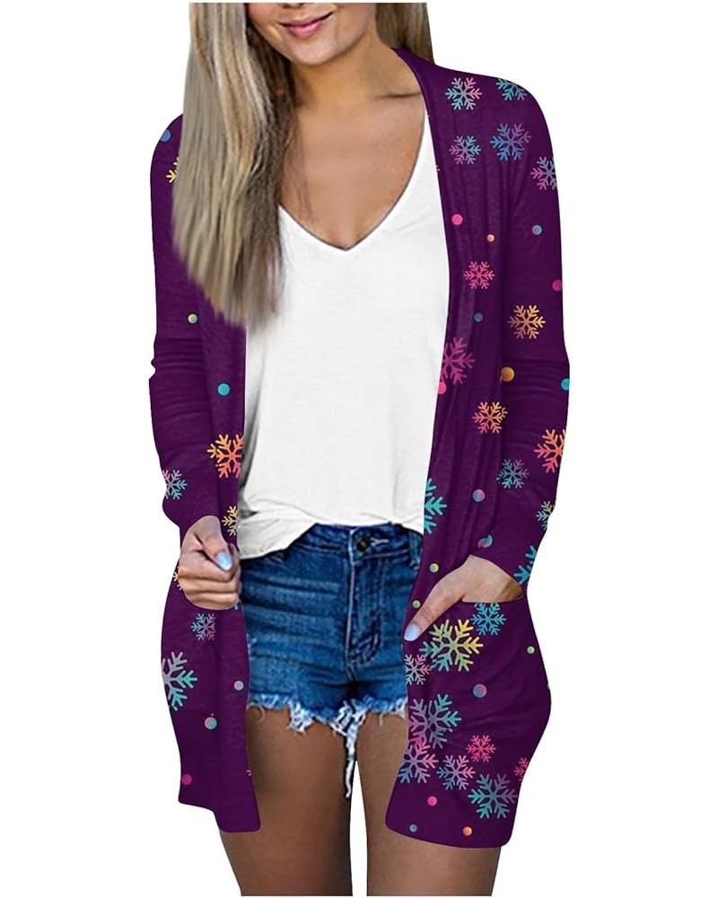 Womens Winter Coats,Womens Christmas Print Long Sleeve Cardigans Open Front Jacket Xmas Tops With Pocket 1-dark Purple $9.17 ...