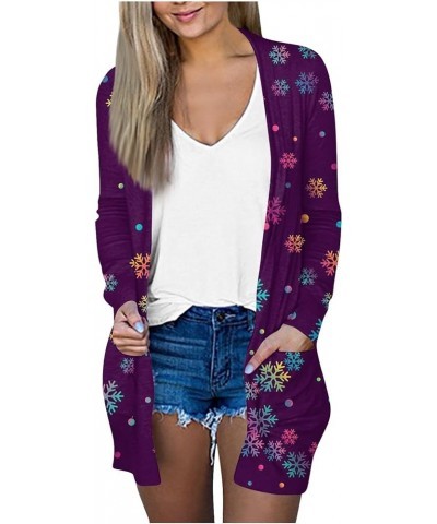 Womens Winter Coats,Womens Christmas Print Long Sleeve Cardigans Open Front Jacket Xmas Tops With Pocket 1-dark Purple $9.17 ...