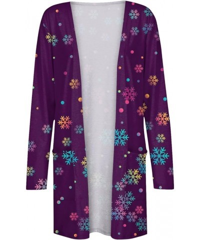 Womens Winter Coats,Womens Christmas Print Long Sleeve Cardigans Open Front Jacket Xmas Tops With Pocket 1-dark Purple $9.17 ...