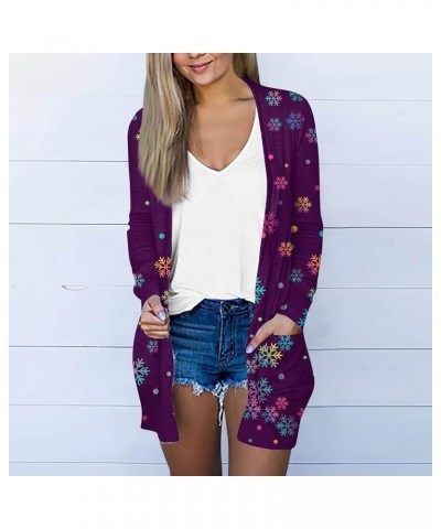 Womens Winter Coats,Womens Christmas Print Long Sleeve Cardigans Open Front Jacket Xmas Tops With Pocket 1-dark Purple $9.17 ...