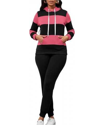 jogging suits for women - Hoodie 2 Piece Jogging Suits with Pockets Black-pink $16.56 Activewear