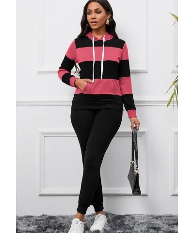 jogging suits for women - Hoodie 2 Piece Jogging Suits with Pockets Black-pink $16.56 Activewear