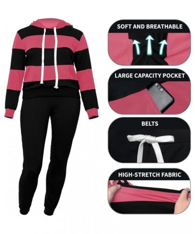 jogging suits for women - Hoodie 2 Piece Jogging Suits with Pockets Black-pink $16.56 Activewear