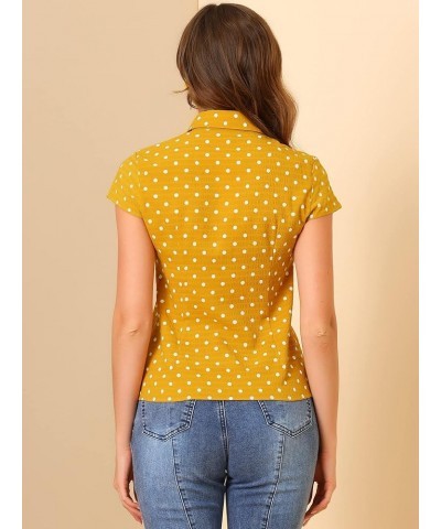 Women's Short Sleeve Tops Vintage Polka Dots Button Up Shirt Yellow $17.99 Blouses