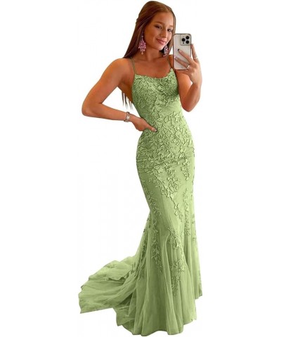 Mermaid Prom Dresses for Women Lace Appliques Tulle Tight Sexy Backless Evening Gowns 2024 Dusty Sage $34.02 Dresses