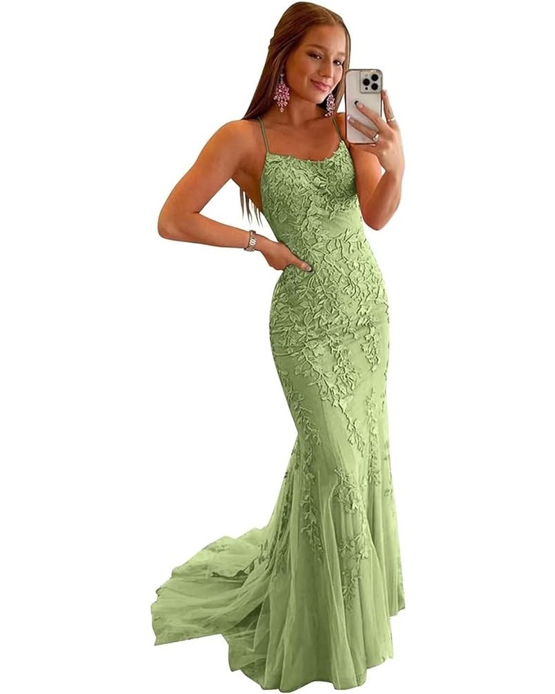 Mermaid Prom Dresses for Women Lace Appliques Tulle Tight Sexy Backless Evening Gowns 2024 Dusty Sage $34.02 Dresses