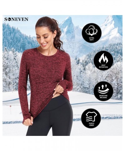 Women's Thermal Fleece Running Shirts Compression Shirts Quick Dry Workout Pullover Tops with Thumb Holes Fleece Crew Neck-re...