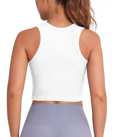 Women Workout Tank Tops with Built in Bras - Ribbed Crop Racerback Athletic Shirts High Neck Sports Yoga Activewear White $14...