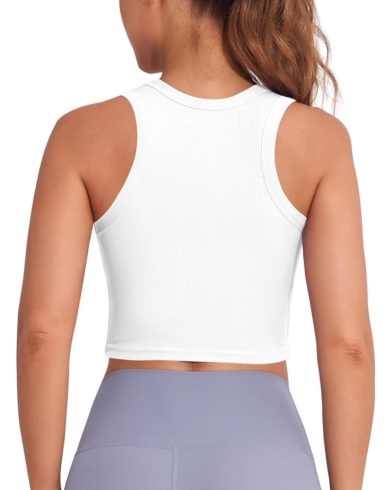 Women Workout Tank Tops with Built in Bras - Ribbed Crop Racerback Athletic Shirts High Neck Sports Yoga Activewear White $14...