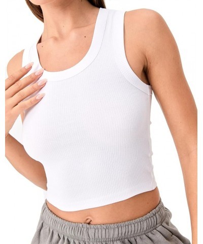 Women Workout Tank Tops with Built in Bras - Ribbed Crop Racerback Athletic Shirts High Neck Sports Yoga Activewear White $14...