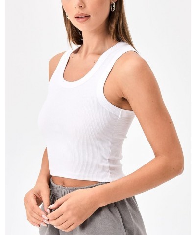 Women Workout Tank Tops with Built in Bras - Ribbed Crop Racerback Athletic Shirts High Neck Sports Yoga Activewear White $14...