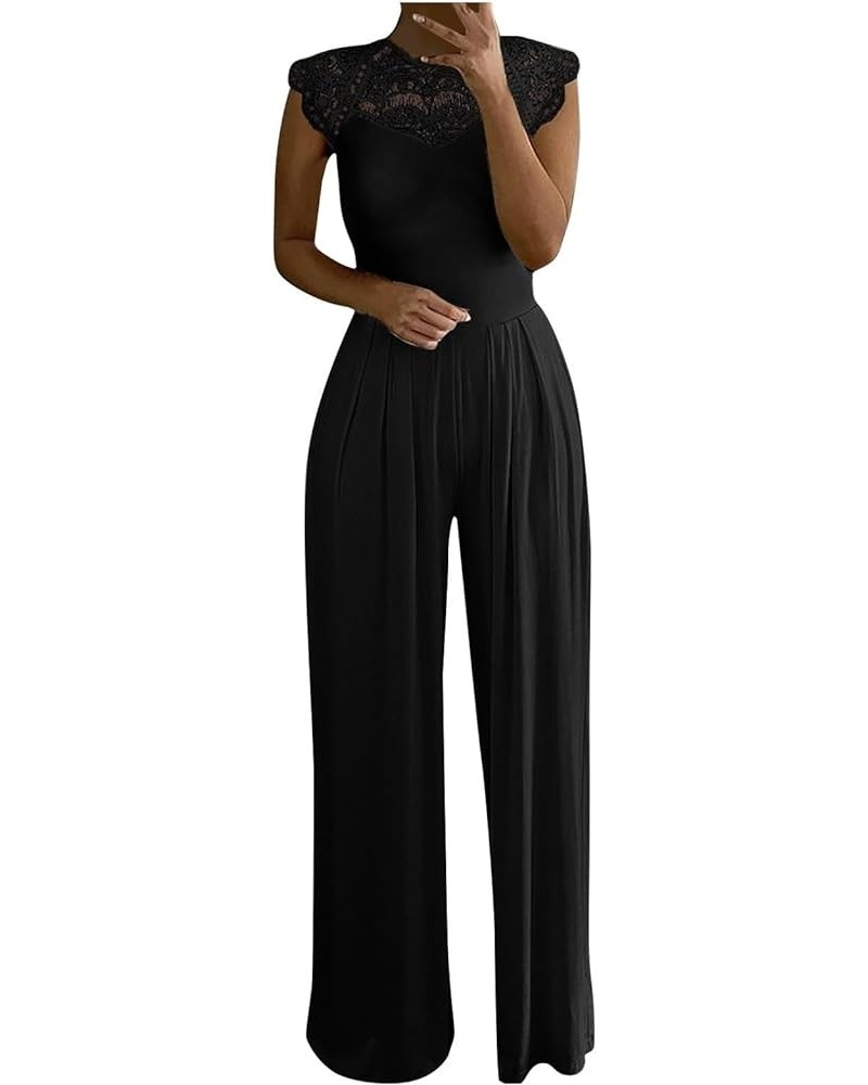 Womens Jumpsuits Casual, Lace Neck Womens Jumpsuit Formal Short Sleeve Solid Women'S Jumpers For Women Casual Black $21.30 Ot...