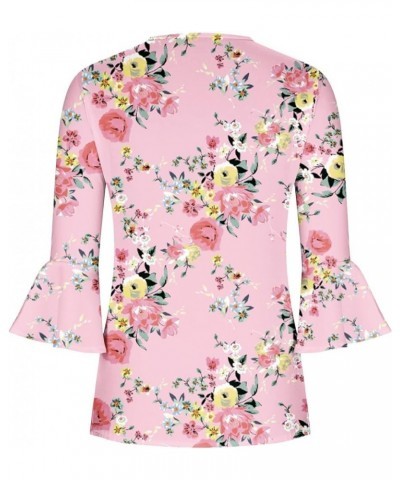 Ladies Floral Printing 3/4 Sleeve Blouses V-Neck Short Sleeve Button Down T-Shirt Summer Casual Tunic Tops 1-pink $7.13 Blouses