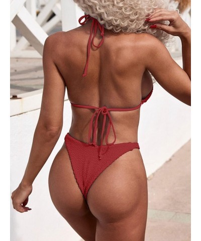 Women's Dot Print High Cut Cross Triangle Bikini Set Two Piece Swimwear A-red $14.70 Swimsuits