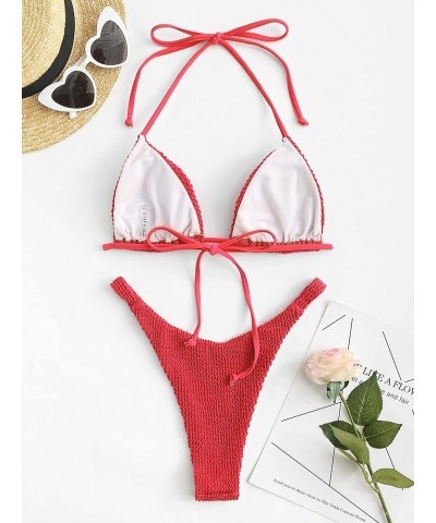 Women's Dot Print High Cut Cross Triangle Bikini Set Two Piece Swimwear A-red $14.70 Swimsuits