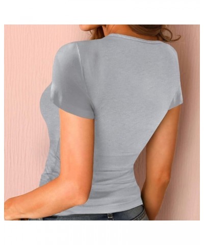 Women's Long Sleeve Henley Tshirts Button Down Slim Fit Casual Basic Tops Blouse Scoop Neck Ribbed Knit Shirts A9-grey $3.75 ...