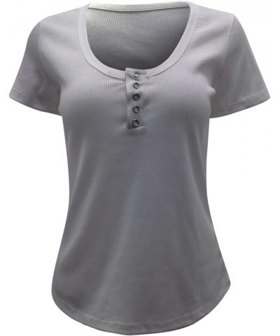 Women's Long Sleeve Henley Tshirts Button Down Slim Fit Casual Basic Tops Blouse Scoop Neck Ribbed Knit Shirts A9-grey $3.75 ...