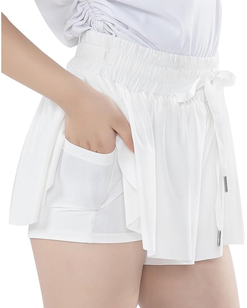 Girls Athletic Flowy Shorts with Liner 2-in-1 Tennis Butterfly Shorts with Pockets A-white $7.40 Shorts