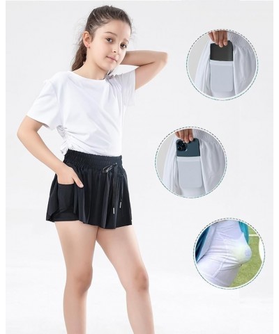 Girls Athletic Flowy Shorts with Liner 2-in-1 Tennis Butterfly Shorts with Pockets A-white $7.40 Shorts