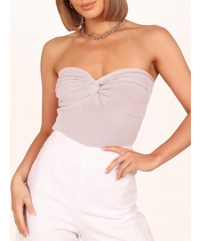 Women's Strapless Tube Tops Sexy Ribbed Knit Twist Knot Front Bandeau Sleeveless Y2K Corset Crop Tank Top Pink $11.99 Tanks