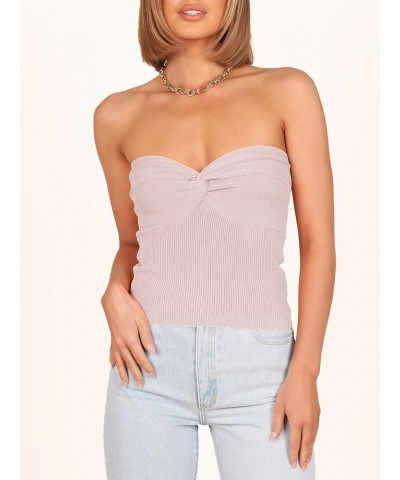 Women's Strapless Tube Tops Sexy Ribbed Knit Twist Knot Front Bandeau Sleeveless Y2K Corset Crop Tank Top Pink $11.99 Tanks