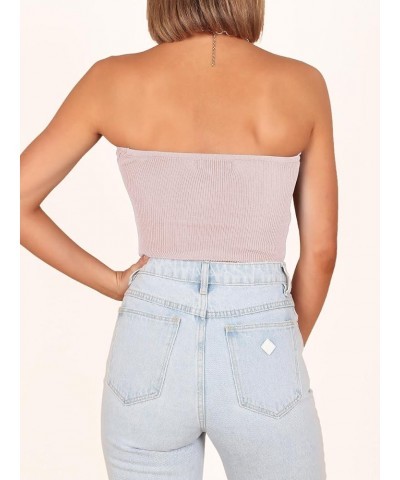 Women's Strapless Tube Tops Sexy Ribbed Knit Twist Knot Front Bandeau Sleeveless Y2K Corset Crop Tank Top Pink $11.99 Tanks