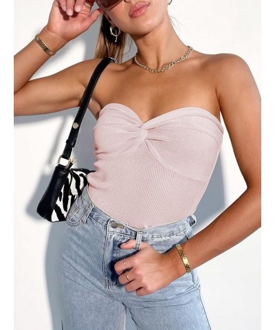 Women's Strapless Tube Tops Sexy Ribbed Knit Twist Knot Front Bandeau Sleeveless Y2K Corset Crop Tank Top Pink $11.99 Tanks