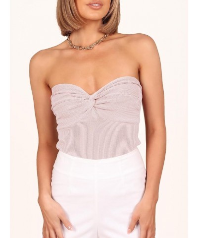 Women's Strapless Tube Tops Sexy Ribbed Knit Twist Knot Front Bandeau Sleeveless Y2K Corset Crop Tank Top Pink $11.99 Tanks