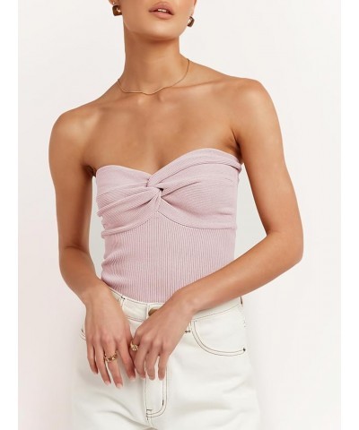 Women's Strapless Tube Tops Sexy Ribbed Knit Twist Knot Front Bandeau Sleeveless Y2K Corset Crop Tank Top Pink $11.99 Tanks