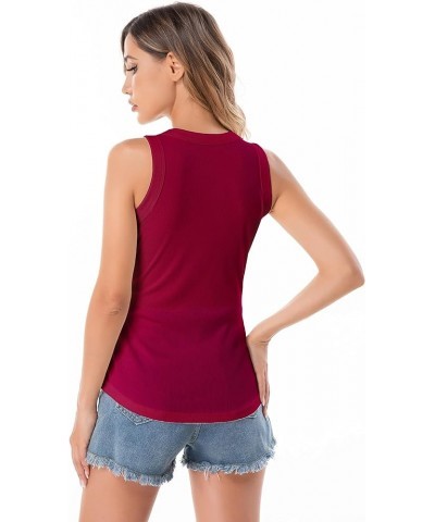 Women's Sleeveless Tank Top Summer Workout Casual Top Ribbed Basic Shirt Slim Fit Sports Tank Top Red/Blue $8.55 Tops