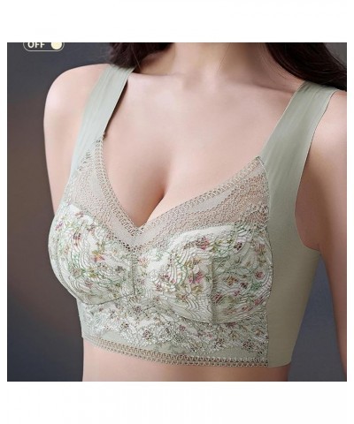 Women Bras Plus Size Wireless Floral Lace Plunge Bras Sexy Deep V Neck Back Smoothing Full Coverage Longline Bralettes A1_gre...