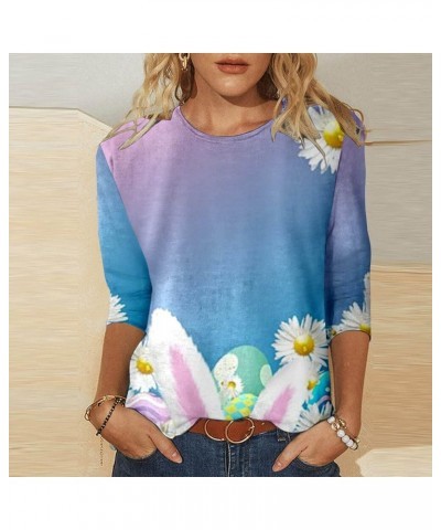 Easter Day Easter Egg Shirts Women Ladies Rabbit 2024 Casual Funny Crew Neck T Shirts Vintage Dressy Bunny Print Tops Z22_pur...