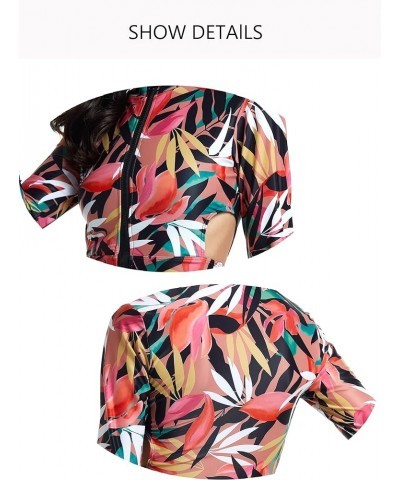 Women's Two Piece Long Sleeve Bathing Suits UV Protection Rash Guard Surfing Swimsuit Print Tankini Sets Pink and Leaves $14....