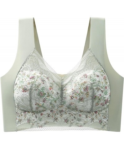 Women Bras Plus Size Wireless Floral Lace Plunge Bras Sexy Deep V Neck Back Smoothing Full Coverage Longline Bralettes A1_gre...