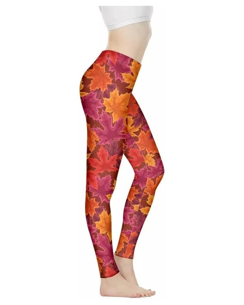 Ethnic Floral Artwork Print Women's High Waist Fashion Capri Leggings Skinny Pants for Yoga Running XS-3XL Autumn Maple Leave...