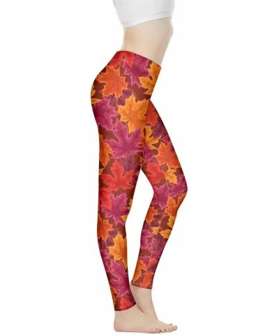 Ethnic Floral Artwork Print Women's High Waist Fashion Capri Leggings Skinny Pants for Yoga Running XS-3XL Autumn Maple Leave...