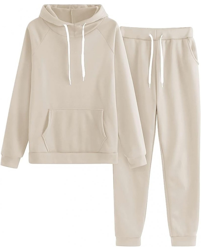 2 Piece Outfits for Women Sweat Suit Fleece Hooded Sweatshirt and Sweatpants Set 2024 Trendy Tracksuits Lounge Set Ab- Beige ...