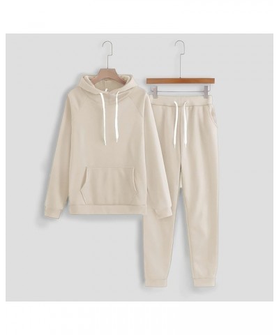 2 Piece Outfits for Women Sweat Suit Fleece Hooded Sweatshirt and Sweatpants Set 2024 Trendy Tracksuits Lounge Set Ab- Beige ...