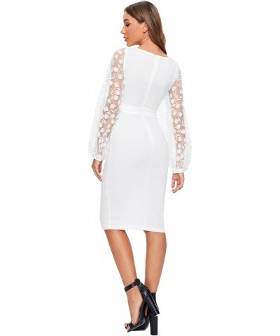 Women's Elegant Mesh Contrast Bishop Sleeve Bodycon Pencil Dress $25.58 Dresses