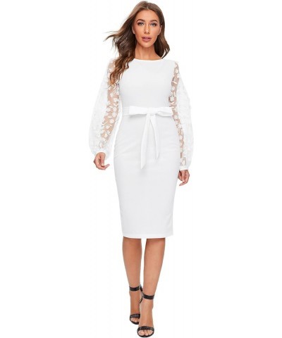 Women's Elegant Mesh Contrast Bishop Sleeve Bodycon Pencil Dress $25.58 Dresses