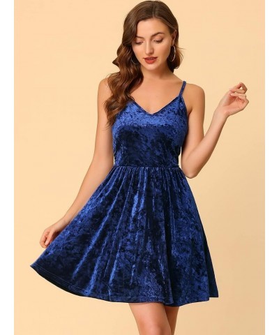 Women's V Neck Spaghetti Strap Dresses Party A-Line Cami Velvet Skater Dress Royal Blue $18.01 Dresses