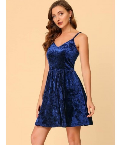 Women's V Neck Spaghetti Strap Dresses Party A-Line Cami Velvet Skater Dress Royal Blue $18.01 Dresses