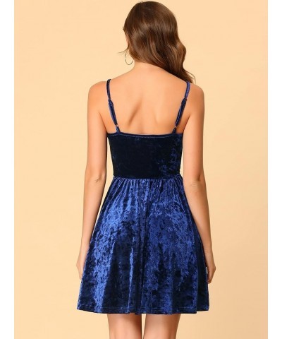 Women's V Neck Spaghetti Strap Dresses Party A-Line Cami Velvet Skater Dress Royal Blue $18.01 Dresses