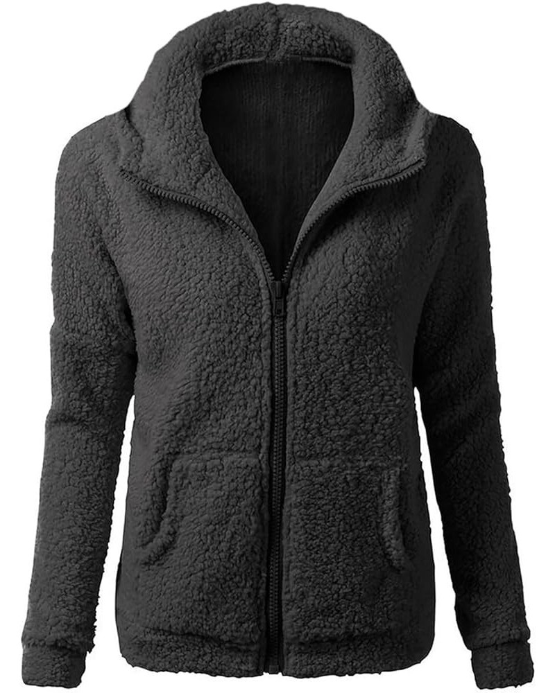 Teddy Coat for Women 2024 Fall Sherpa Plain Sweaters for Women Comfy Horn Button Jackets for Women B-black $6.65 Jackets