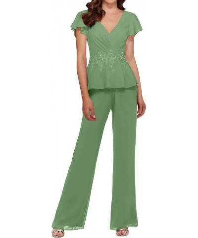 Women's Chiffon Mother of The Bride Dresses Pants Suits 2 Piece V Neck Mother of Groom Dress for Wedding MIS28 Sage Green $39...