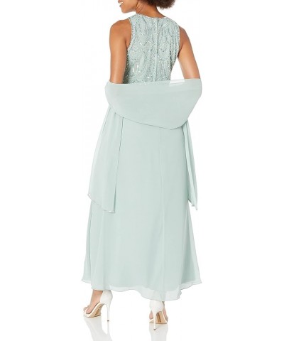 Women's Plus Size Sleeveless Beaded Pop Over Long Dress with Scarf Celadon $26.64 Dresses