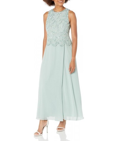 Women's Plus Size Sleeveless Beaded Pop Over Long Dress with Scarf Celadon $26.64 Dresses