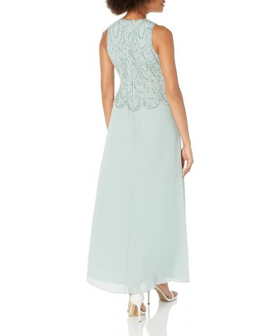 Women's Plus Size Sleeveless Beaded Pop Over Long Dress with Scarf Celadon $26.64 Dresses